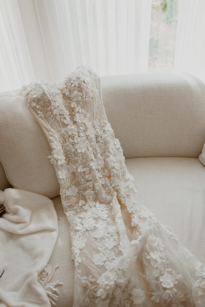 Wedding dress in Sparrow Lane bridal suite.