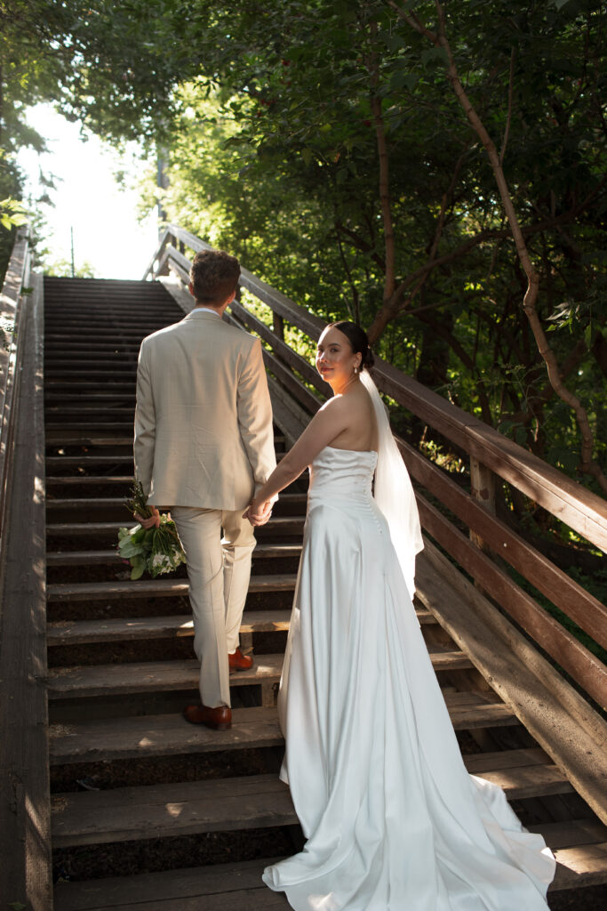 bride and groom in the river valley, Edmonton 
